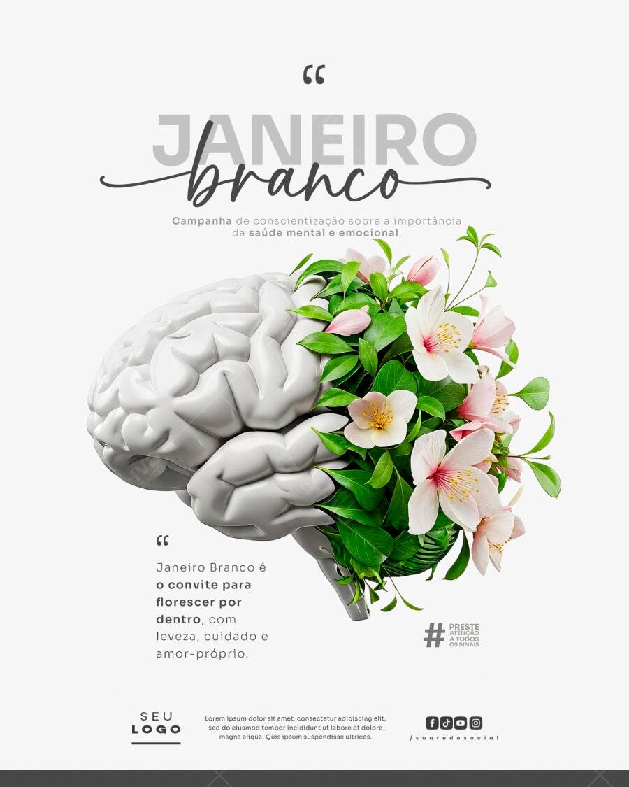 Flyer para Campanha Janeiro Branco Saúde Mental PSD Editável
