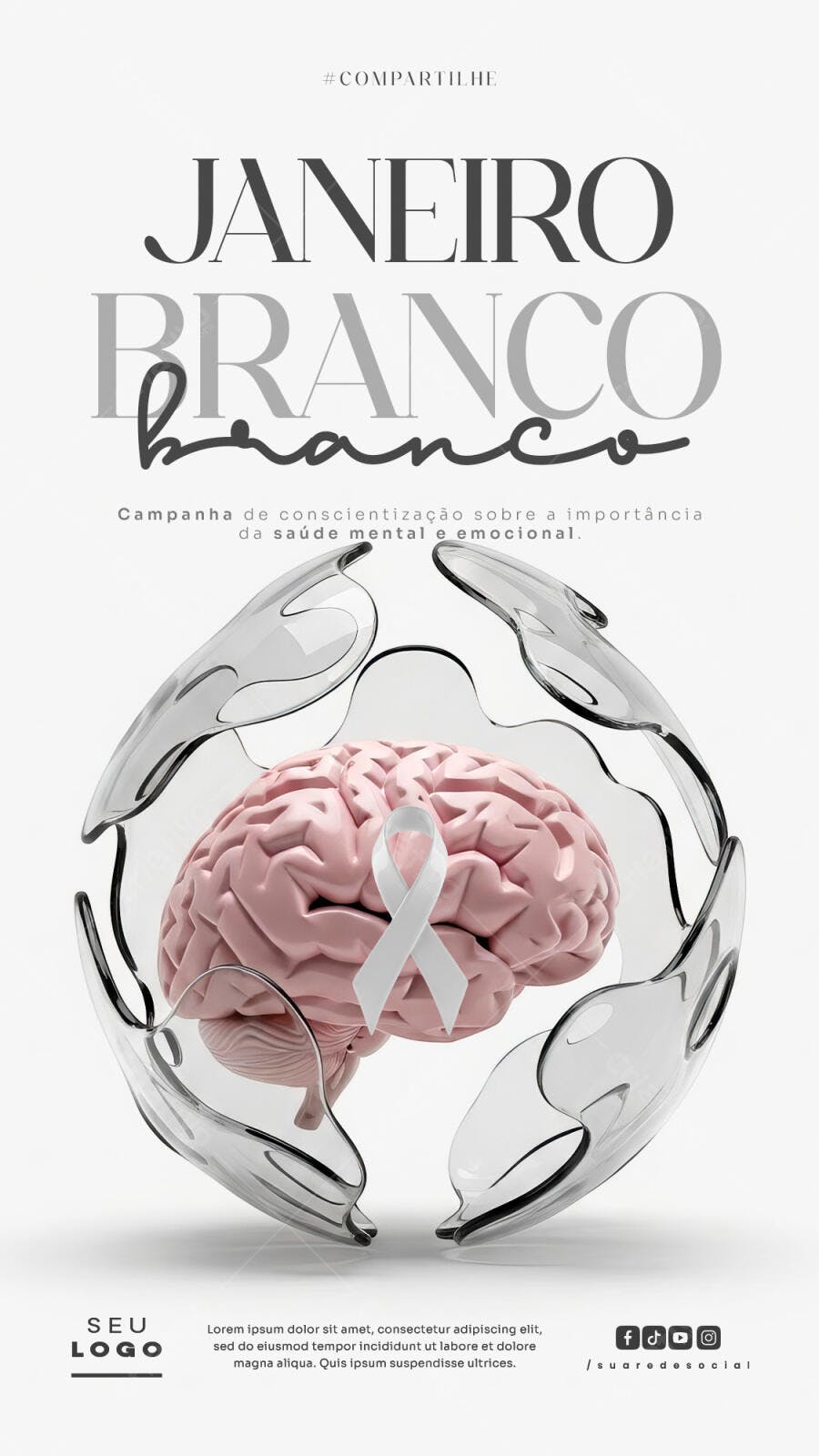 Flyer Janeiro Branco Saúde Mental PSD Editável