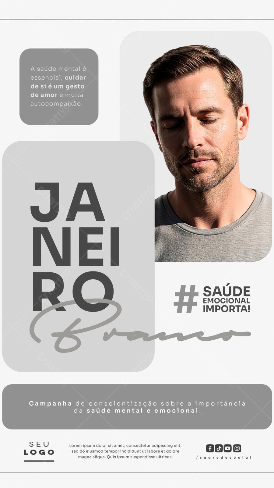 Post Digital Janeiro Branco Saúde Emocional PSD Editável
