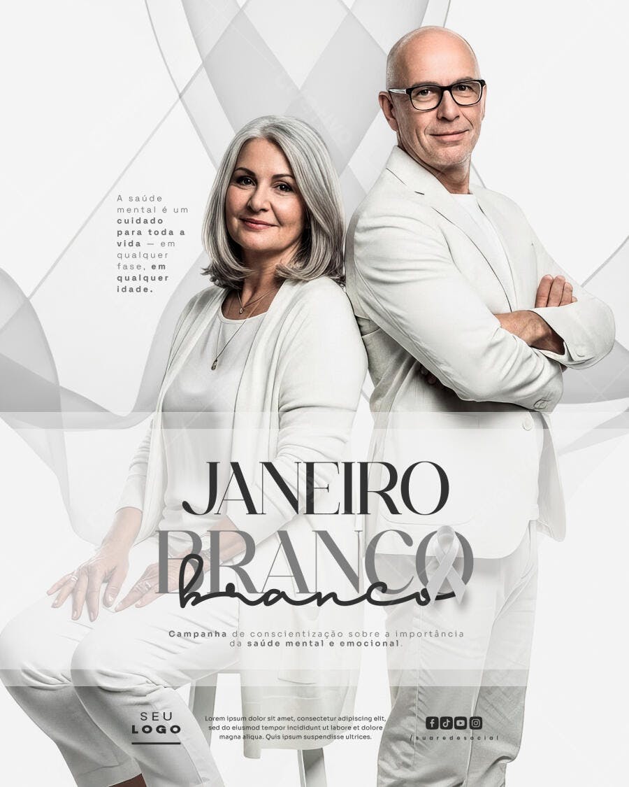 Flyer Janeiro Branco Campanha Saúde Mental Casal Adulto Psd Editável