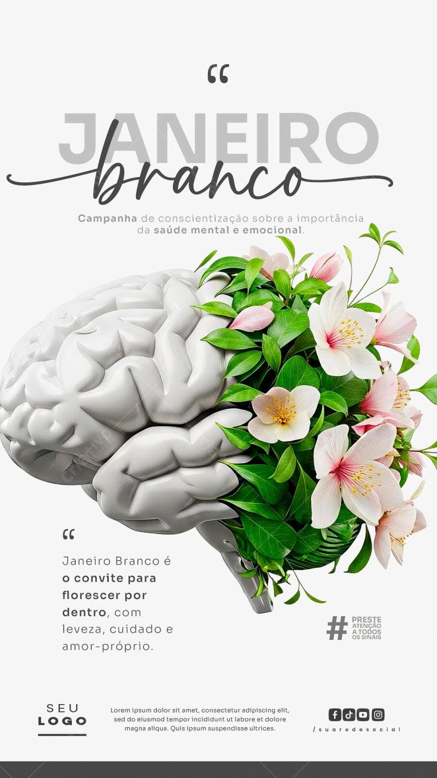 Flyer Digital para Janeiro Branco Saúde Mental e Emocional PSD Editável