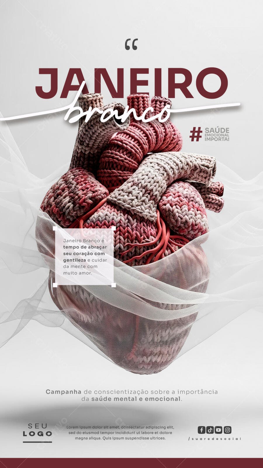 Flyer Janeiro Branco Saúde Mental PSD Editável