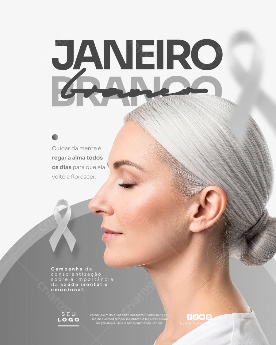 Flyer Campanha Janeiro Branco Saúde Mental PSD Editável