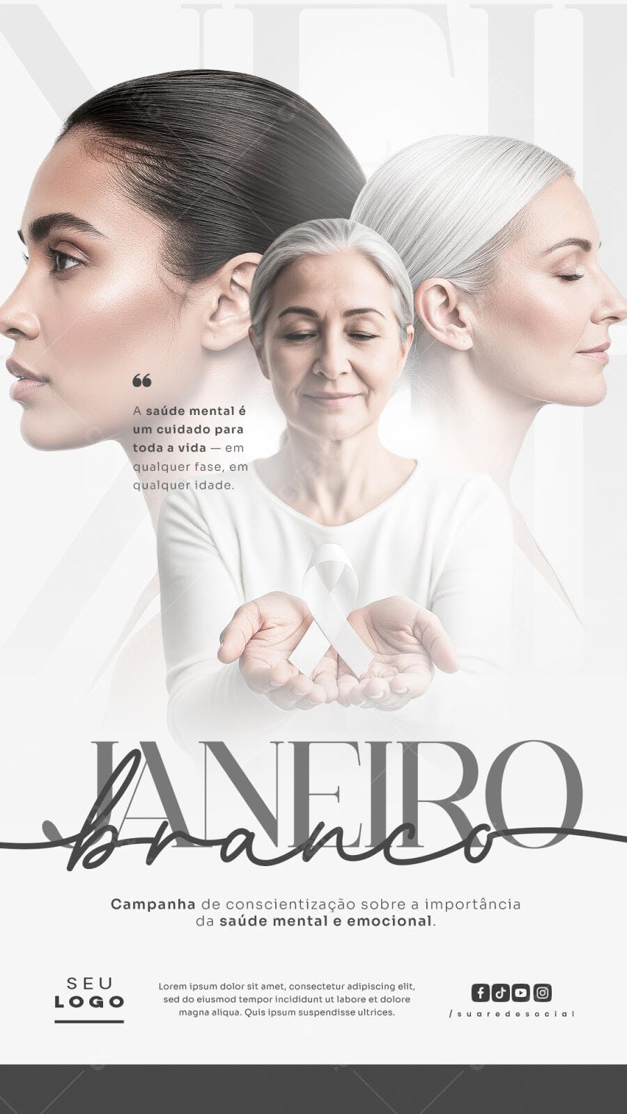 Flyer Campanha Janeiro Branco Saúde Mental PSD Editável