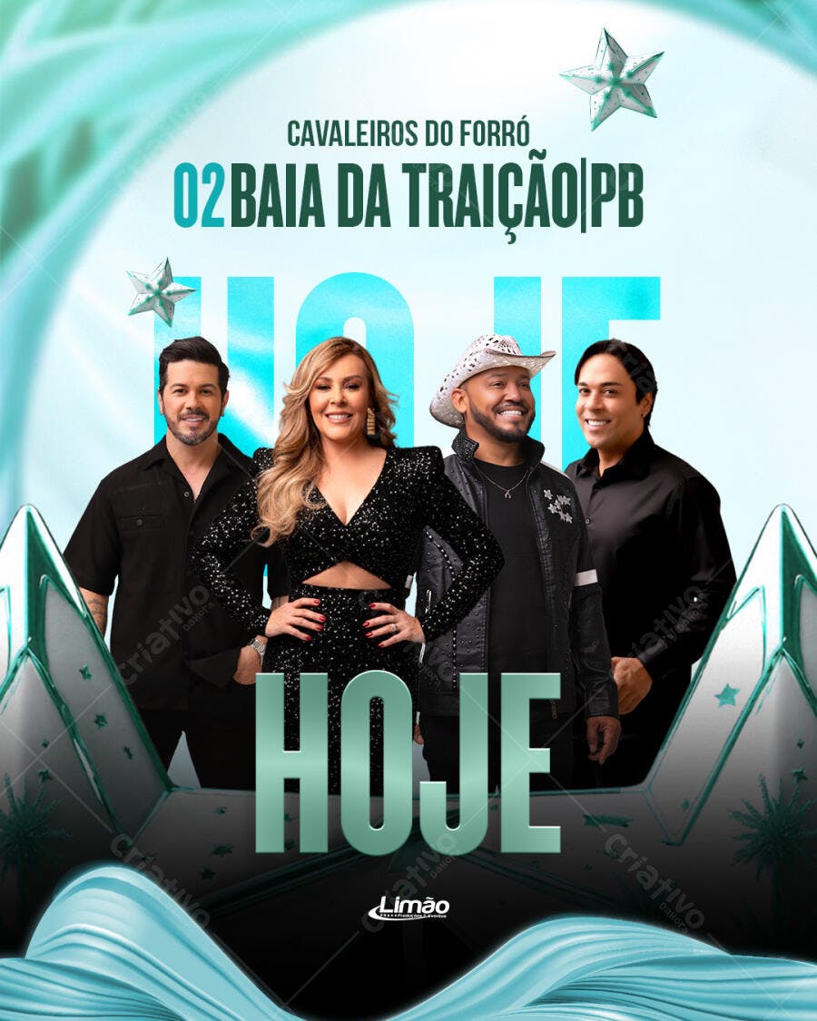 Flyer Show Cavaleiros do Forró Baia da Traição PB HOJE PSD Editável