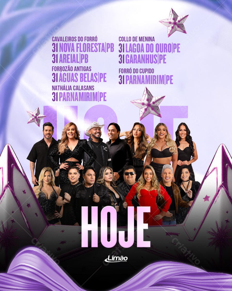 Flyer de Show Forró HOJE com Múltiplas Bandas PSD Editável