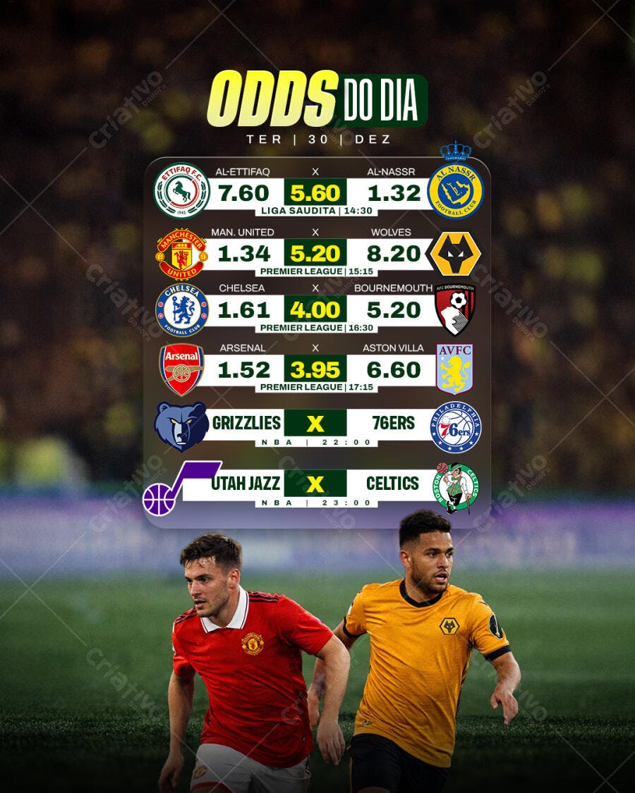 Flyer Odds do Dia Futebol Basquete Psd Editável