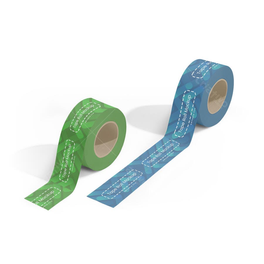 Mockup Realista de Rolos de Fita Adesiva Verde e Azul para Branding