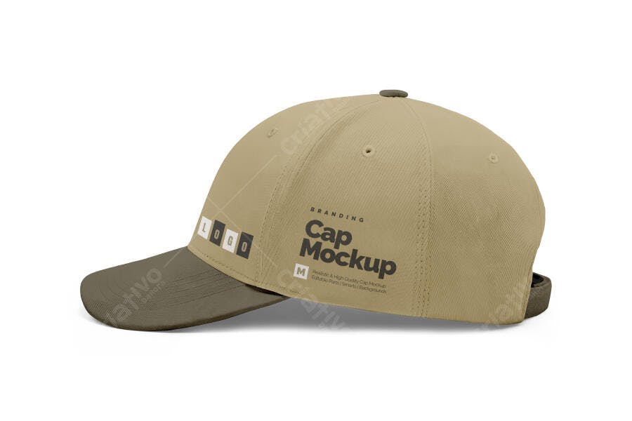 Mockup Realista de Boné Bege e Verde-Oliva para Branding de Moda