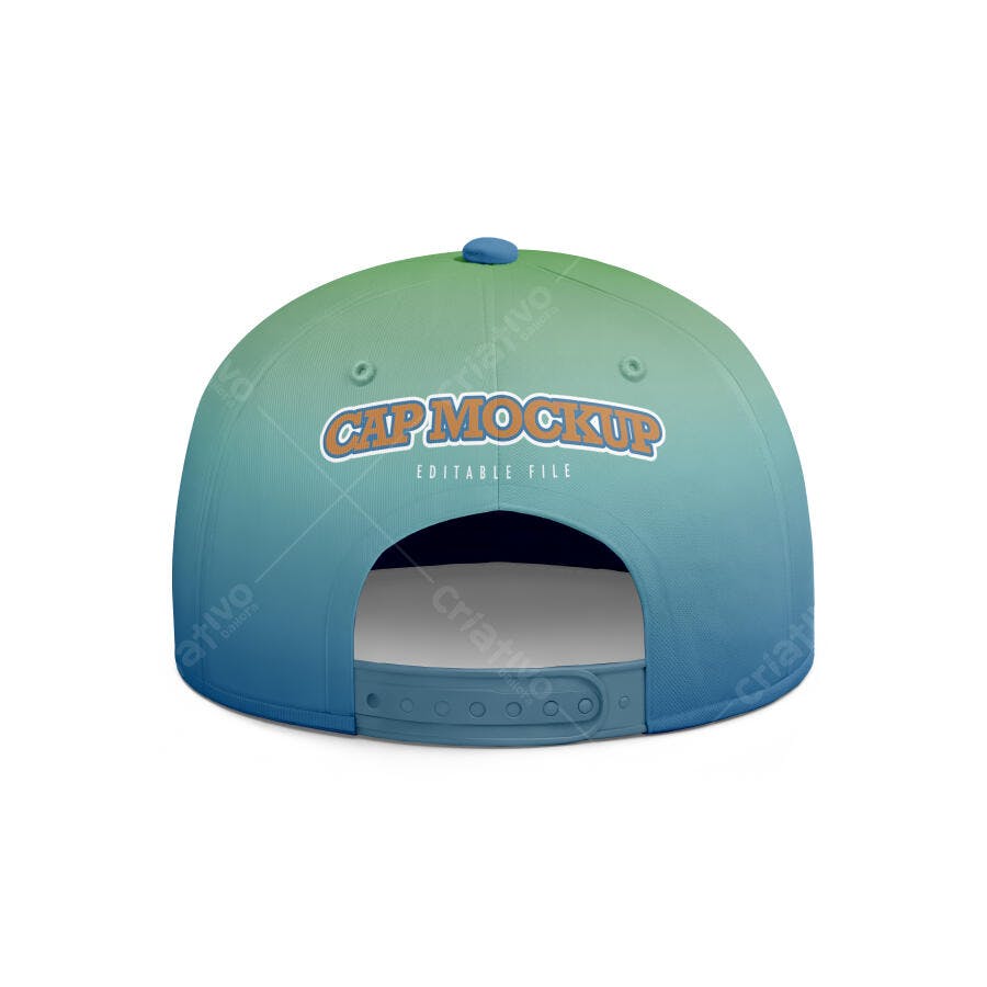 Mockup Boné Snapback Degradê Verde Azul Vista Traseira Realista