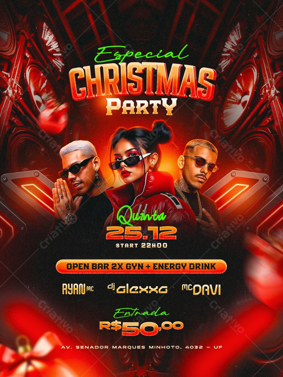 Flyer Festa Christmas Party Urbana com DJs PSD Editável