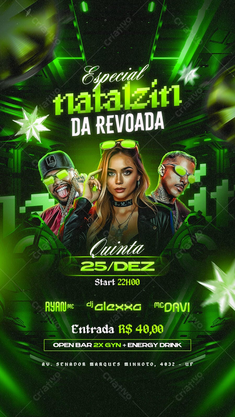 Flyer Festa Natalzin da Revoada com DJs Neon PSD Editável