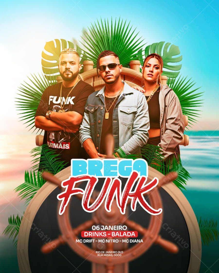 Flyer Balada Brega Funk com MCs e Drinks PSD Editável
