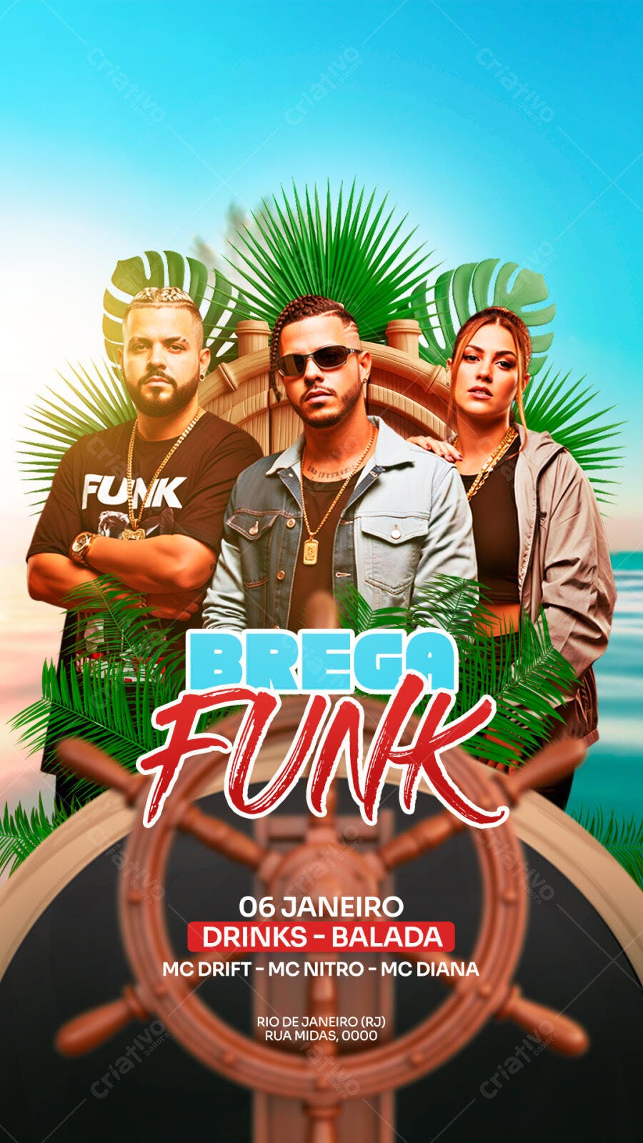 Flyer para Balada Brega Funk com Trio de MCs PSD Editável