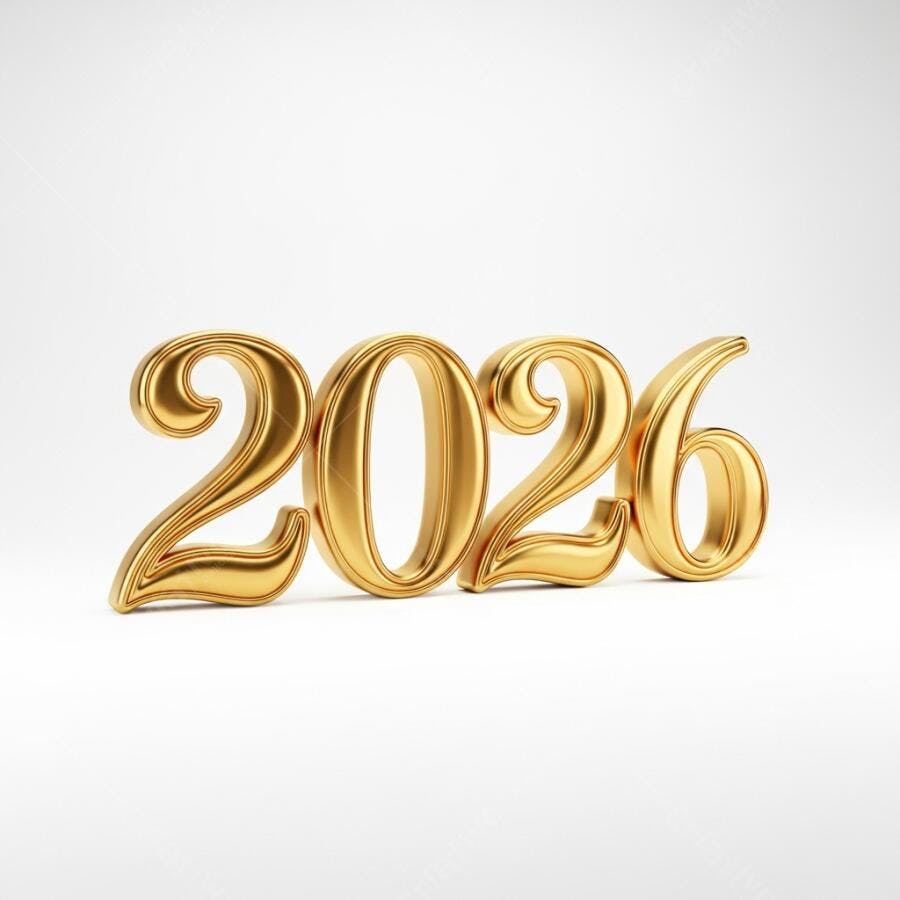 Ano 2026 número dourado 3D em fundo branco celebração luxuosa