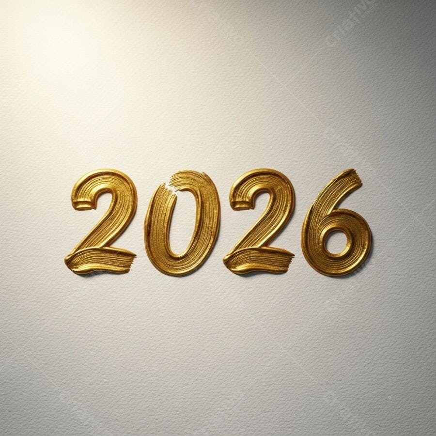 2026 dourado com textura de pincelada sobre fundo branco papel