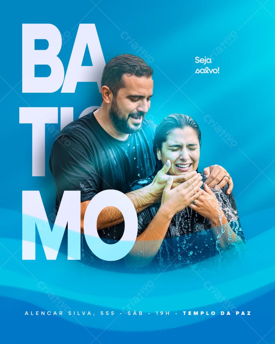 Flyer para Batismo Cristão 'Seja Salvo' PSD Editável