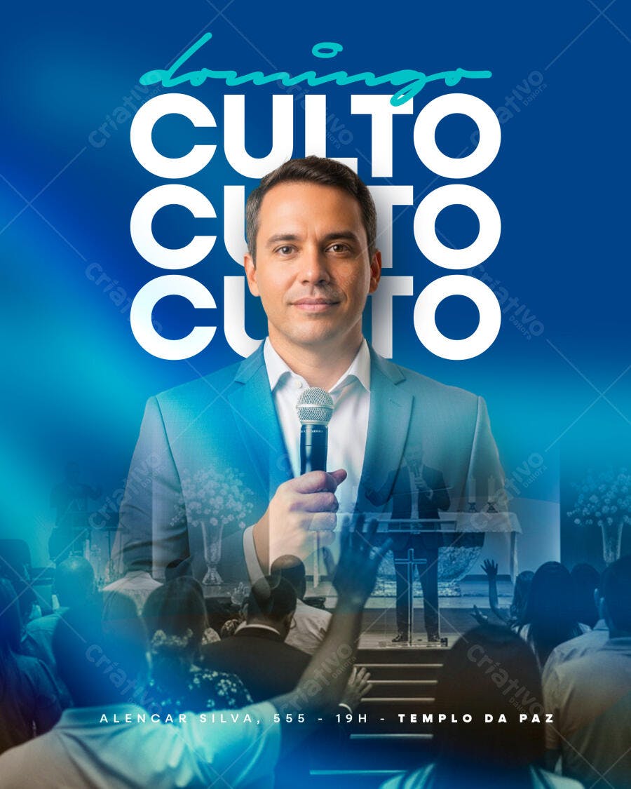 Flyer Culto Domingo Alencar Silva PSD Editável