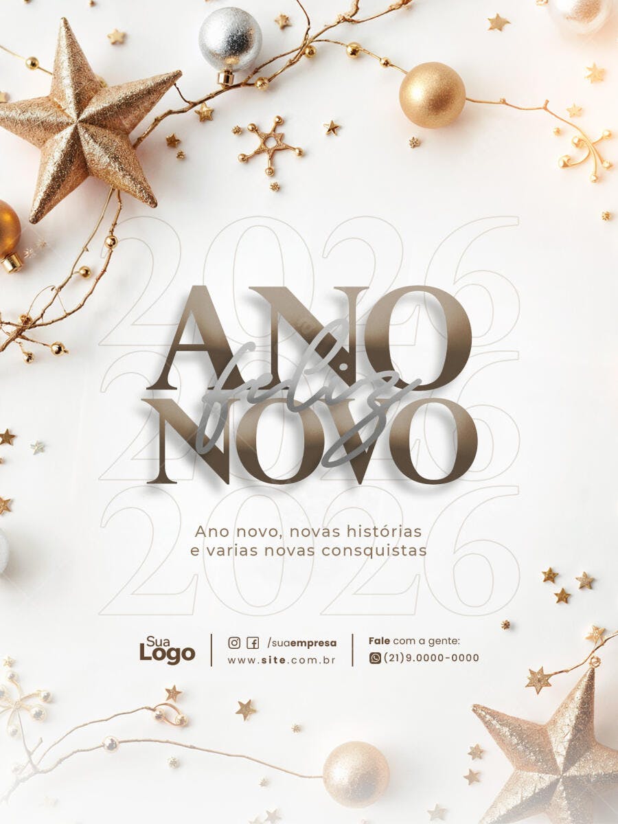 Post para Redes Sociais Ano Novo 2026 PSD Editável