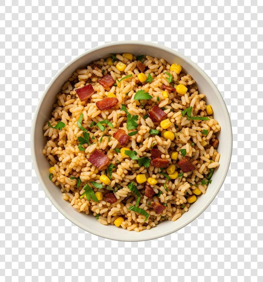 Prato de Arroz com Bacon Milho e Salsinha PNG com fundo transparente