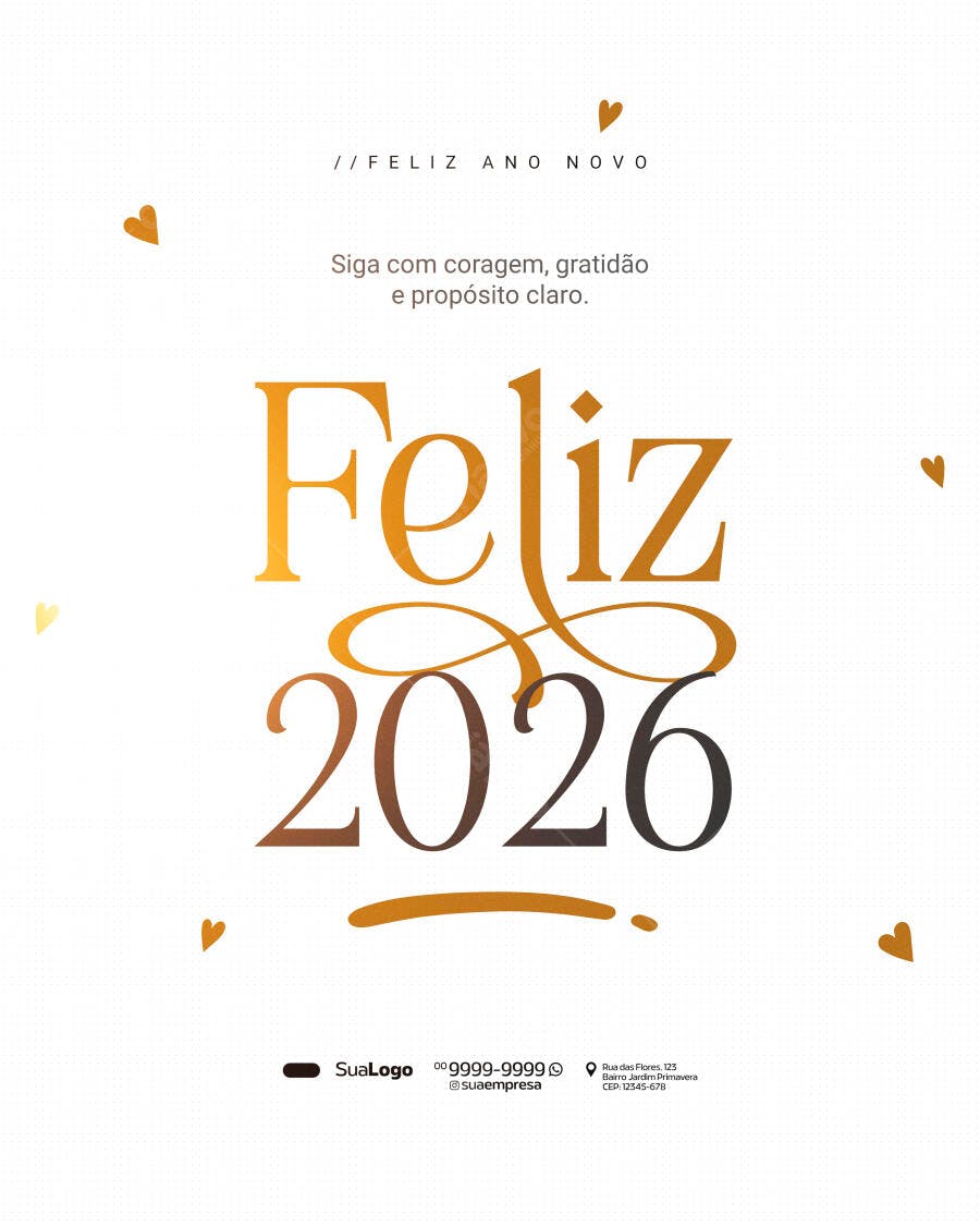 Post para Redes Sociais Feliz Ano Novo 2026 PSD Editável