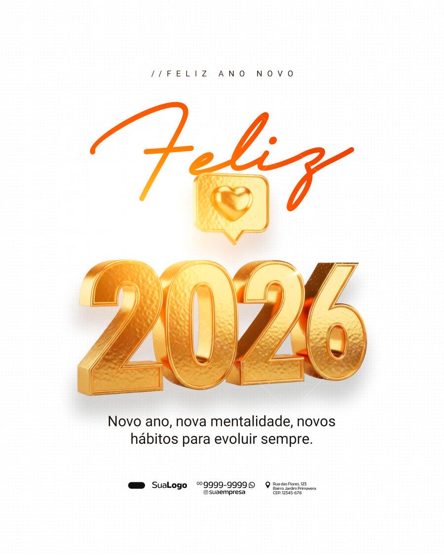 Post para Ano Novo 2026 PSD Editável