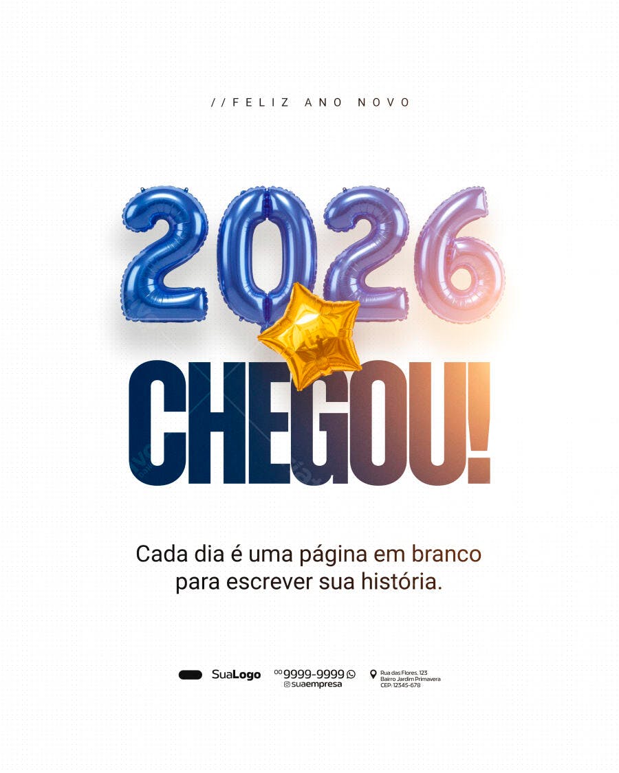 Post Redes Sociais Feliz Ano Novo 2026 PSD Editável