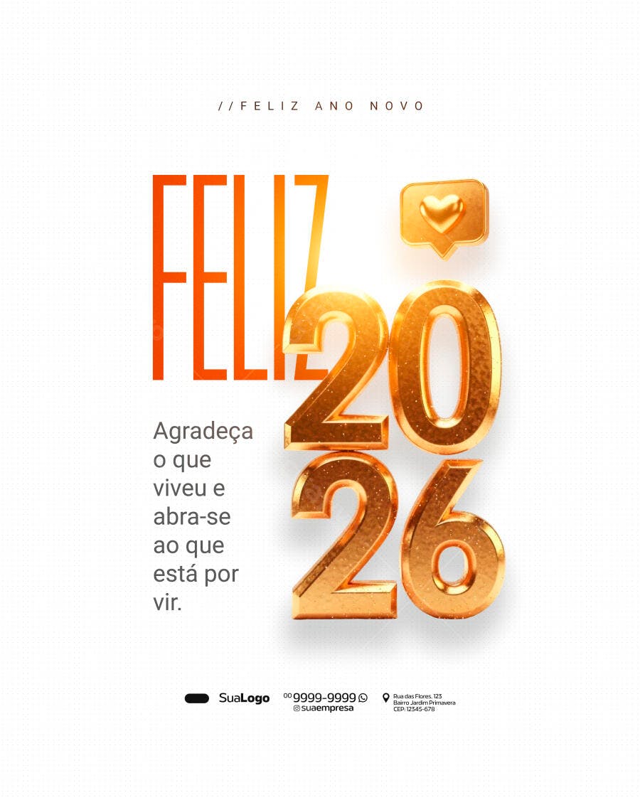 Post para Redes Sociais Feliz Ano Novo 2026 PSD Editável