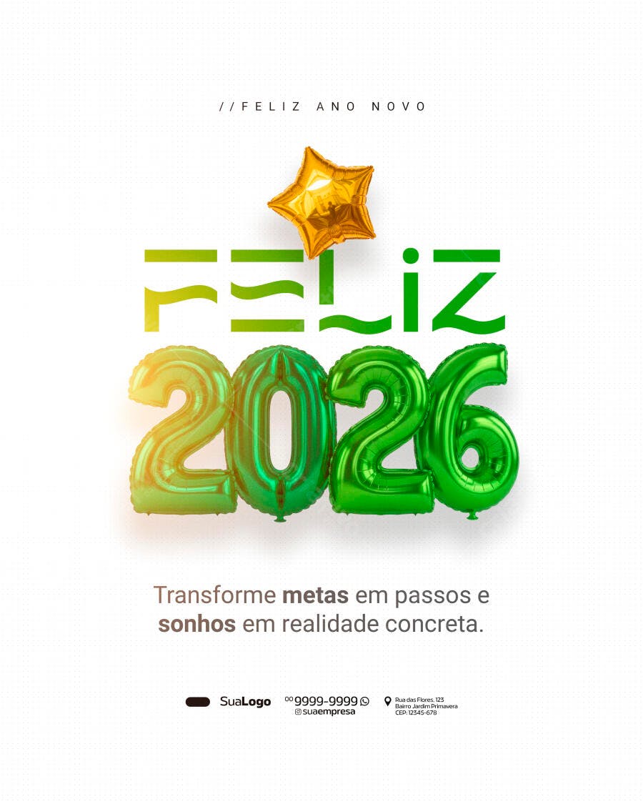 Post para Redes Sociais Feliz Ano Novo 2026 PSD Editável