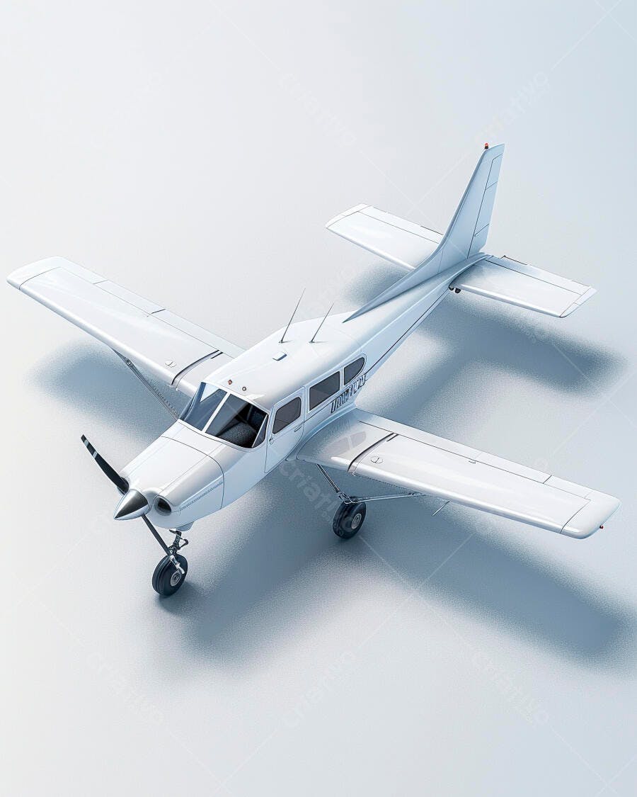 Avião monomotor branco em estúdio fundo claro vista superior