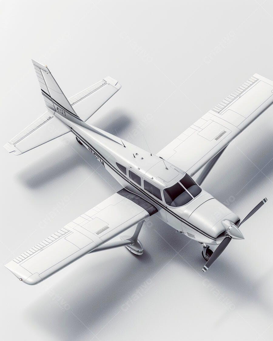 Avião monomotor branco cinza em estúdio sobre fundo claro
