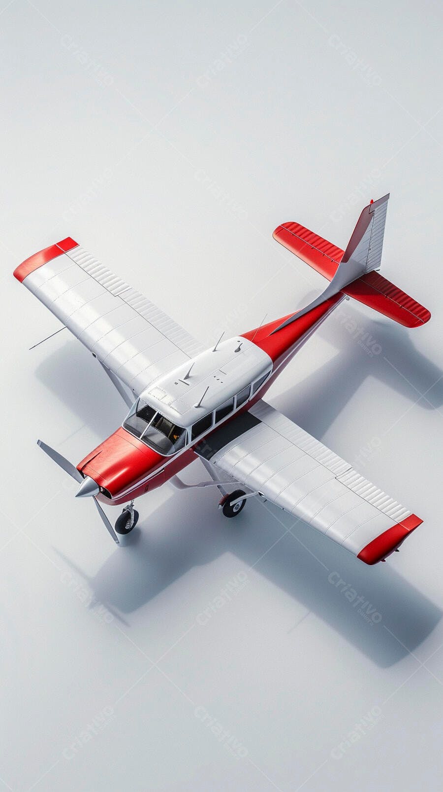 Avião monomotor vermelho e branco vista superior em fundo branco