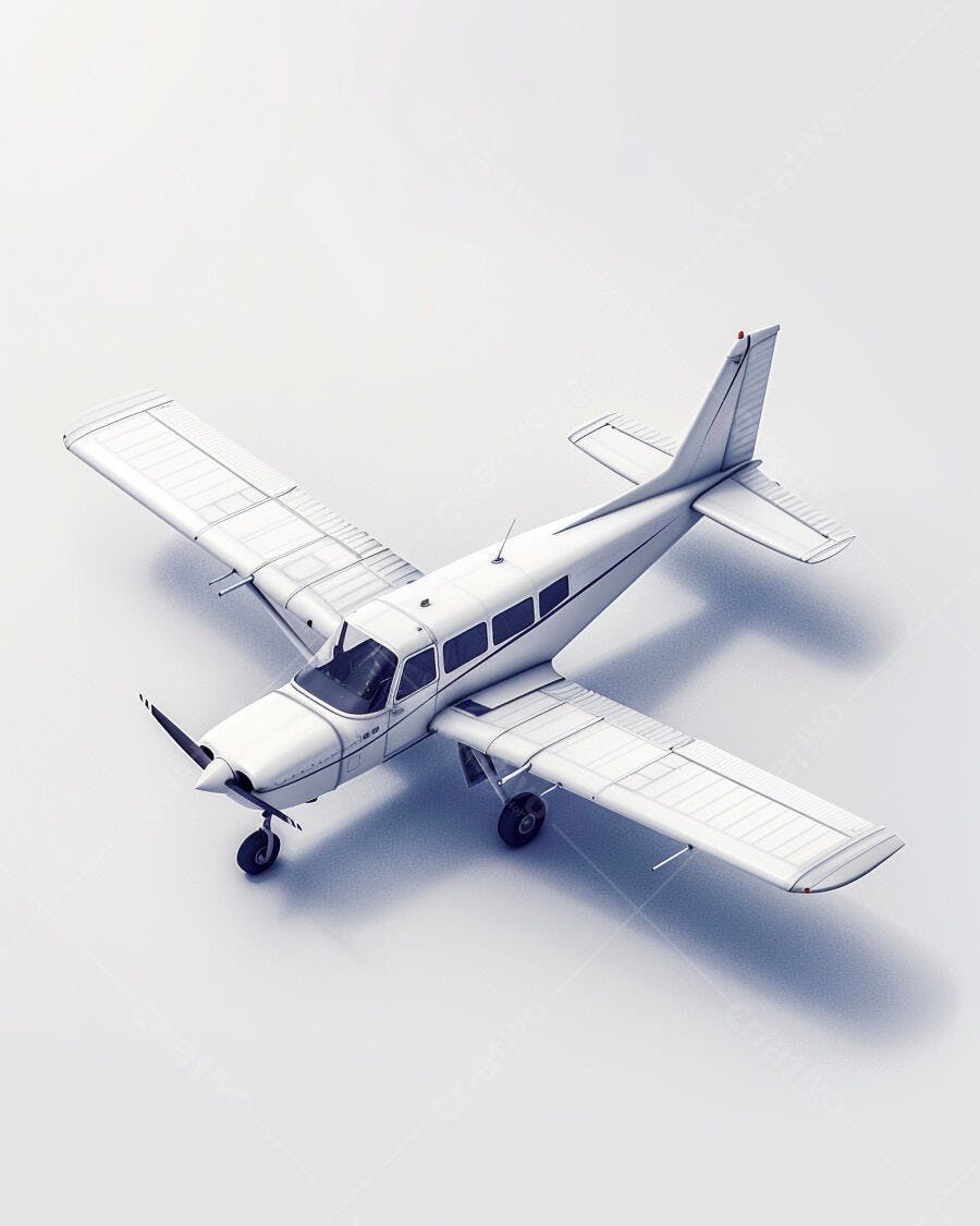 Avião monomotor branco pequeno modelo detalhado em estúdio claro