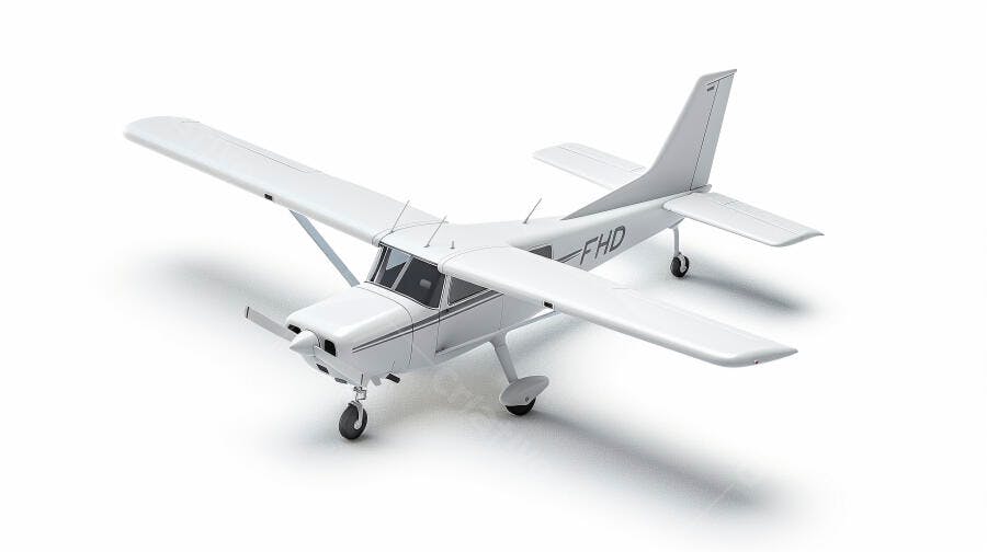 Avião monomotor branco em estúdio fundo claro renderização 3D