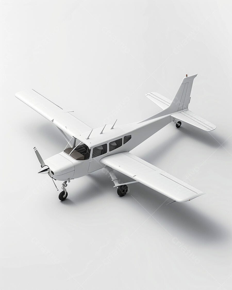 Avião monomotor branco em estúdio fundo neutro