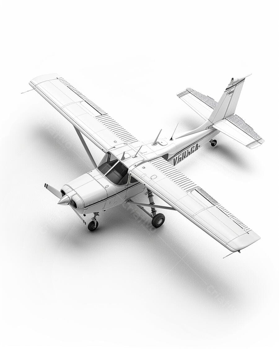 Avião monomotor leve branco com hélice em estúdio