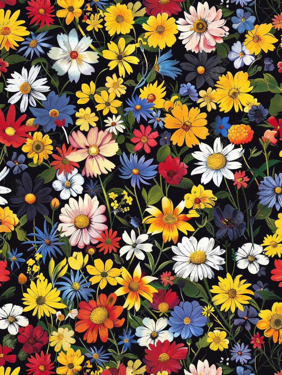 Flores coloridas silvestres em padrão vibrante para fundo de tela