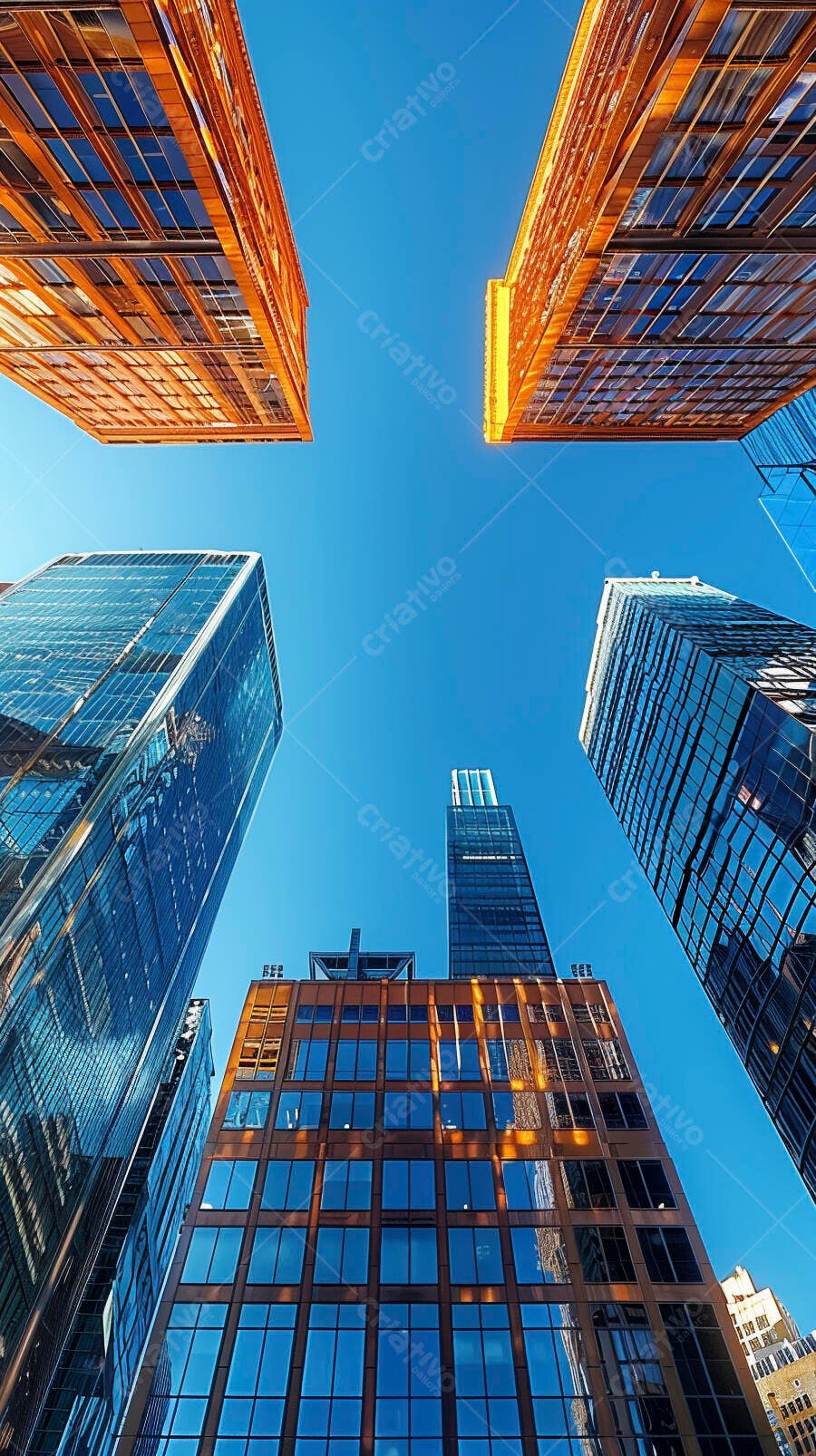 Arranha-céus modernos refletindo céu azul na cidade grande