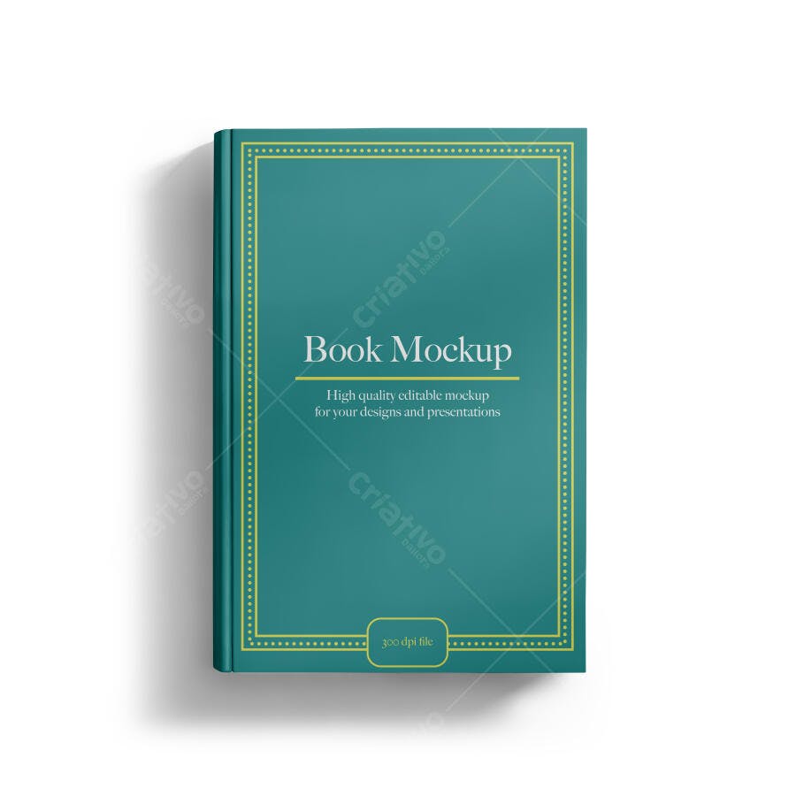 Mockup Livro Capa Dura Verde Água Dourado em Perspectiva Superior Elegante