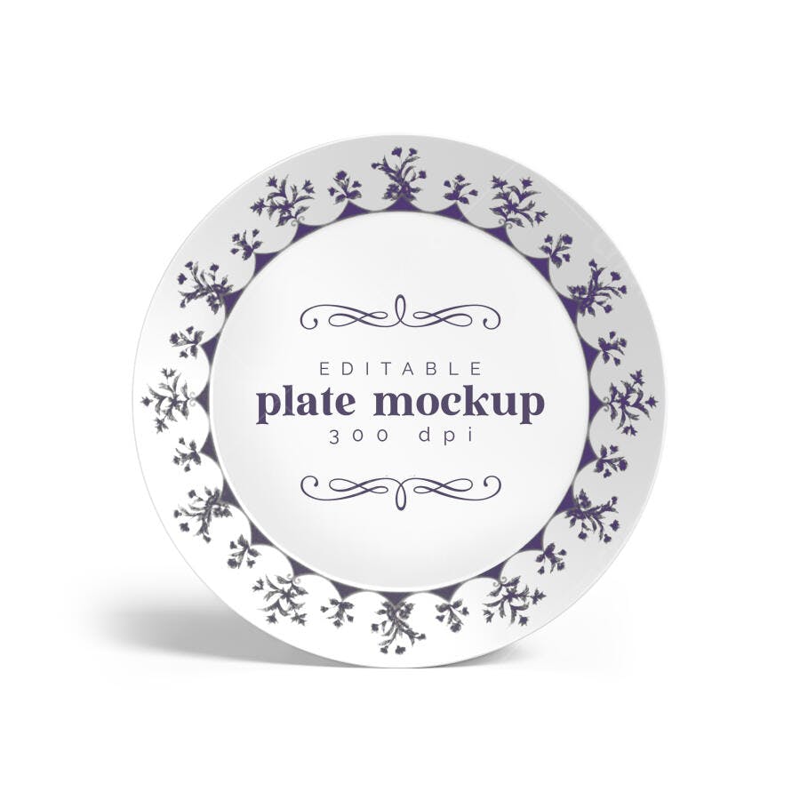 Mockup de Prato Decorativo Branco com Borda Floral Roxa Elegante