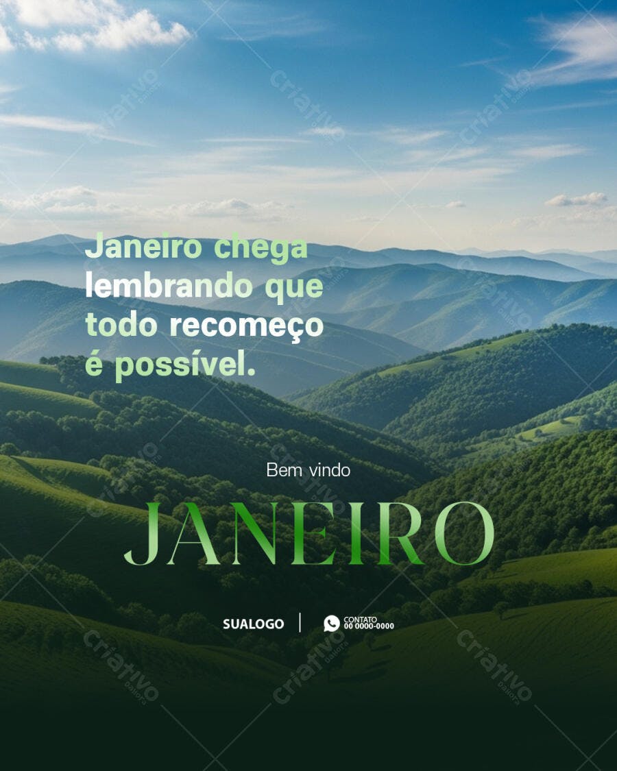 Post Boas-Vindas Janeiro Recomeço PSD Editável