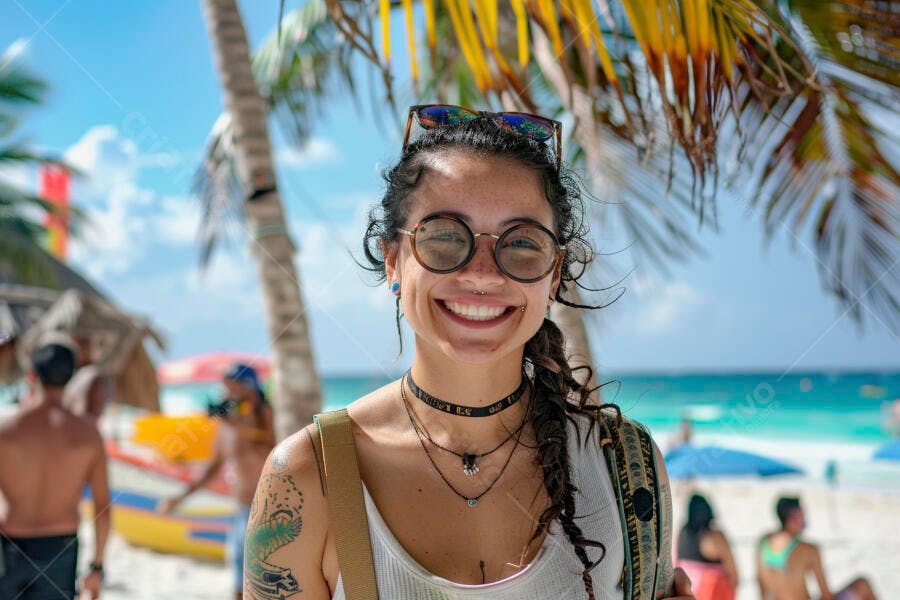 Foto Mulher Jovem Sorrindo Praia Tropical Verão