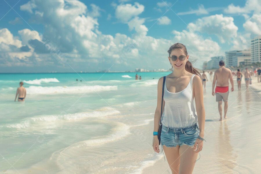 Foto Mulher Sorrindo Praia Caribe Férias Verão