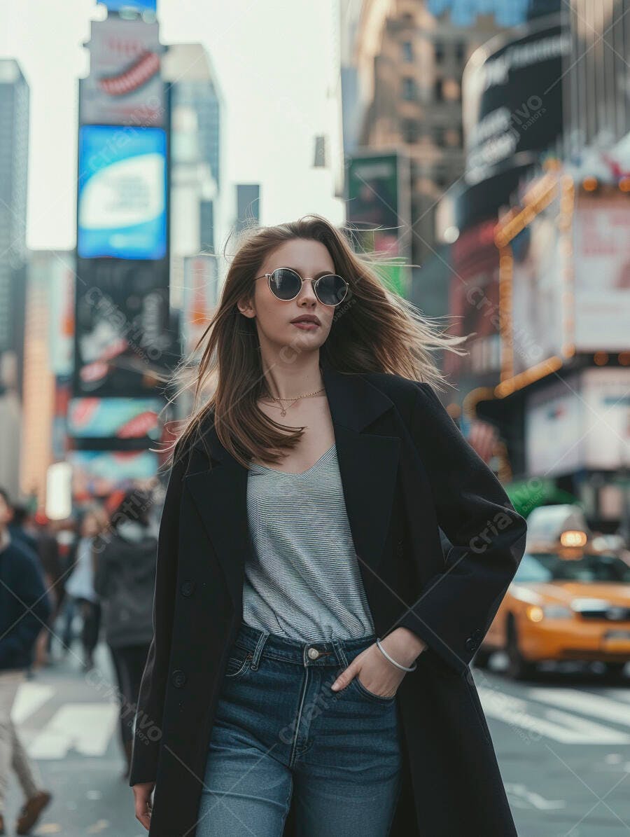 Foto Mulher Jovem Óculos de Sol Casaco Urbano Cidade