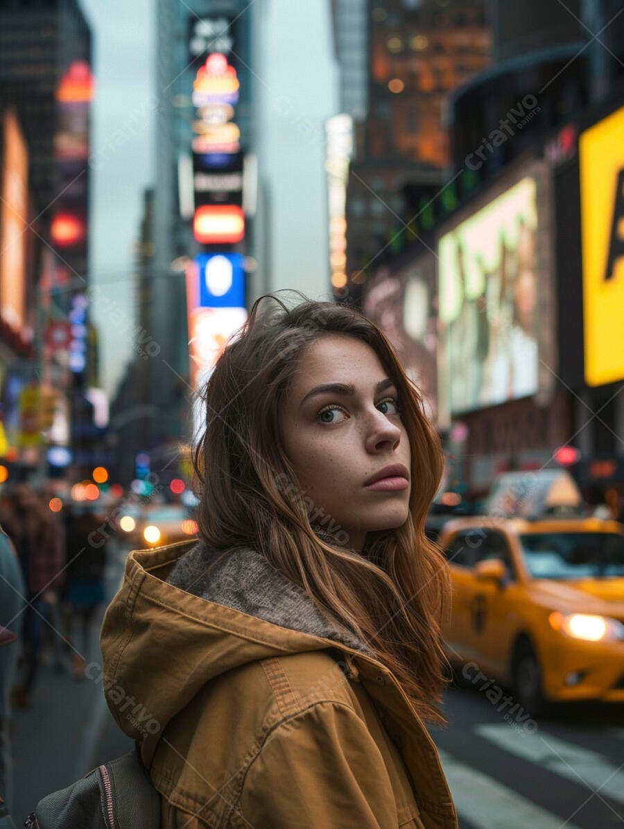 Foto Mulher Jovem Olhando Câmera Rua Cidade Noturna