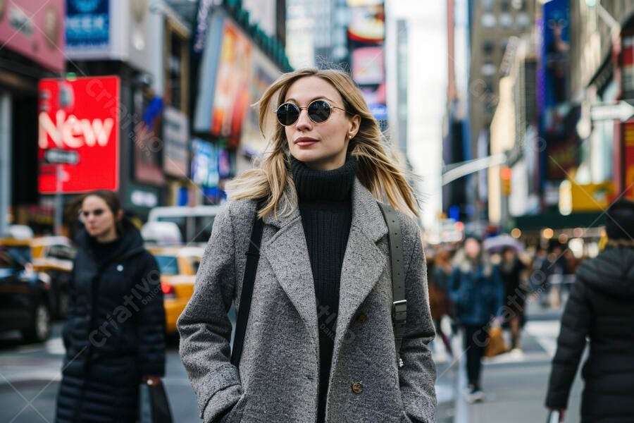 Foto Mulher Loira Andando Rua Cidade Óculos de Sol