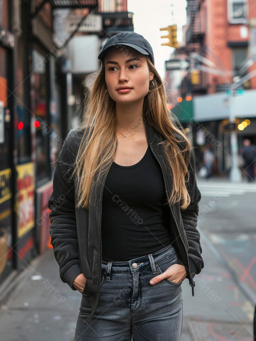 Foto Mulher Jovem Boné Jeans Rua Urbana Cidade