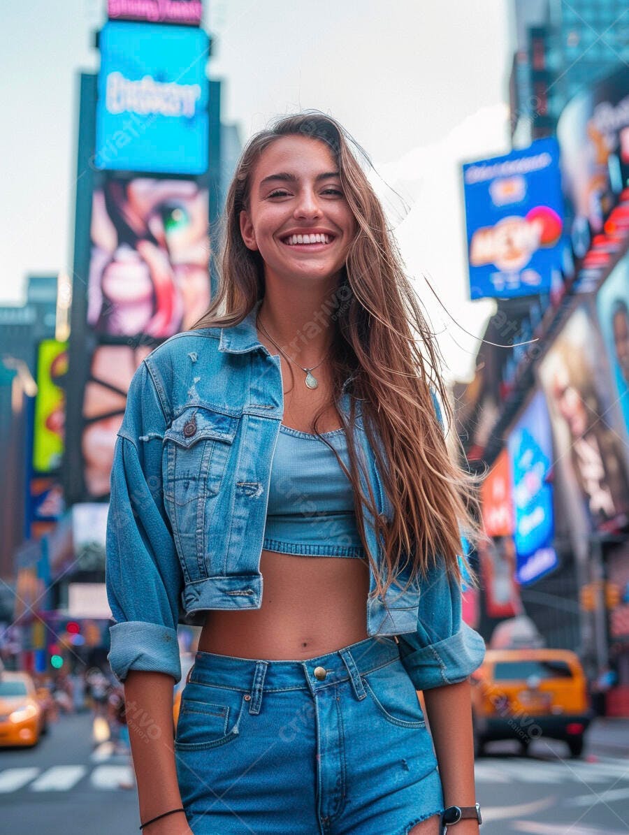 Foto Jovem Mulher Sorrindo Rua Urbana Cidade Grande
