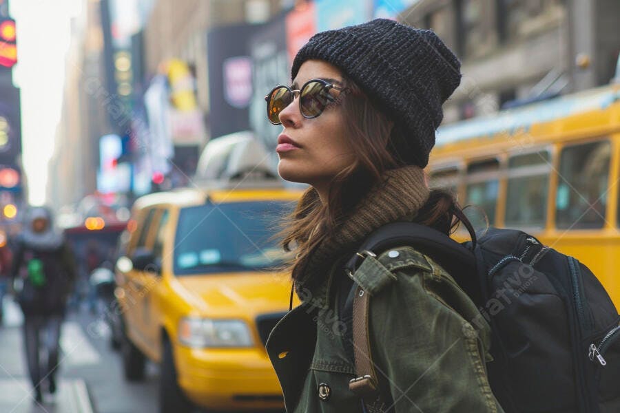 Foto Mulher Jovem Óculos de Sol Touca Andando Rua Cidade