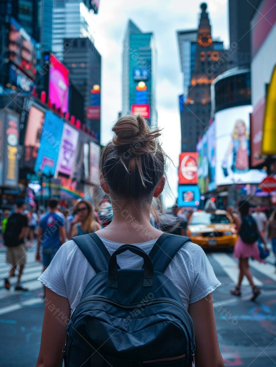 Foto Mulher de Costas Caminhando Rua Movimentada Cidade Grande
